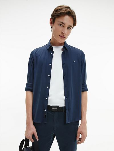 Calvin Klein Ruhák HU296908 | Calvin Klein Slim Jersey Férfi Ing Sötétkék